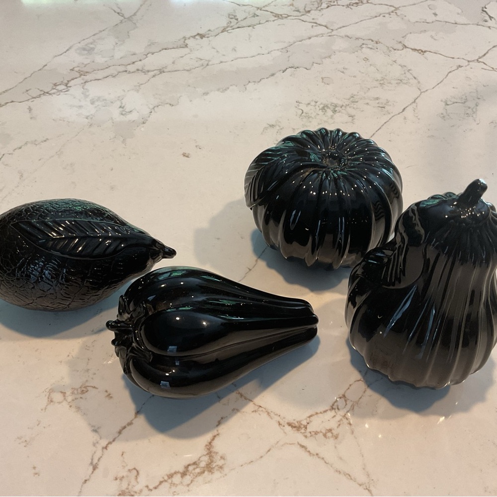 Vintage Black Glass Hand Blown Marano 4 piece Fruit